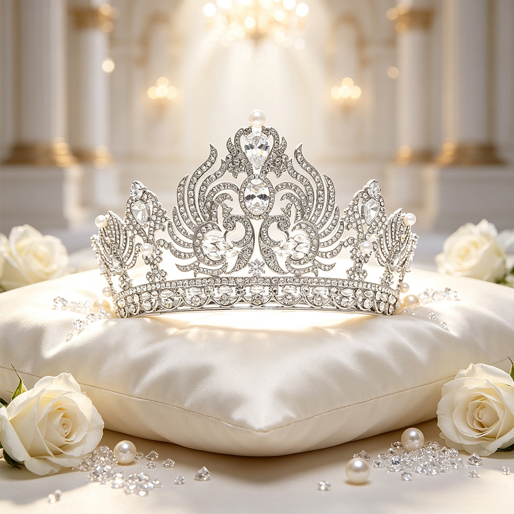 Corona Redonda Estilo Barroco de Aleación, Ajustable, para Concursos de Belleza y Bodas