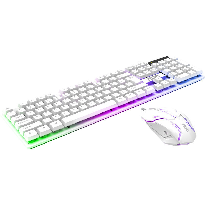 AOC KM100 メカニカルフィール有線キーボードとマウスセットデスクトップノートブックユニバーサルカラーライトゲーミングキーボードとマウス|undefined