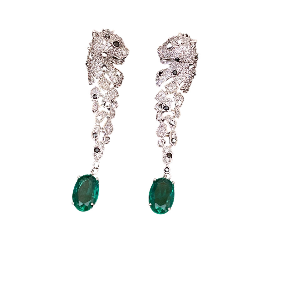 Zircon leopardo collar de hebilla cuadrada lujo ligero nicho de alta calidad cadena clavícula europea y americana conjunto de joyas exageradas transfronterizas
