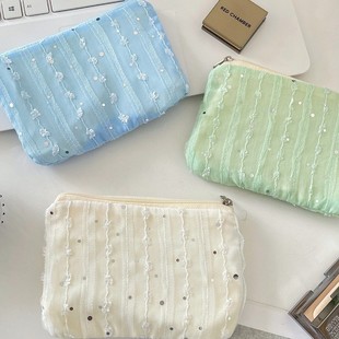 5675 Sequin Stereo Chiffon Flower Coin Purse Sundry Key Organizer Bag Girls' Personal Belongings Storage Bag