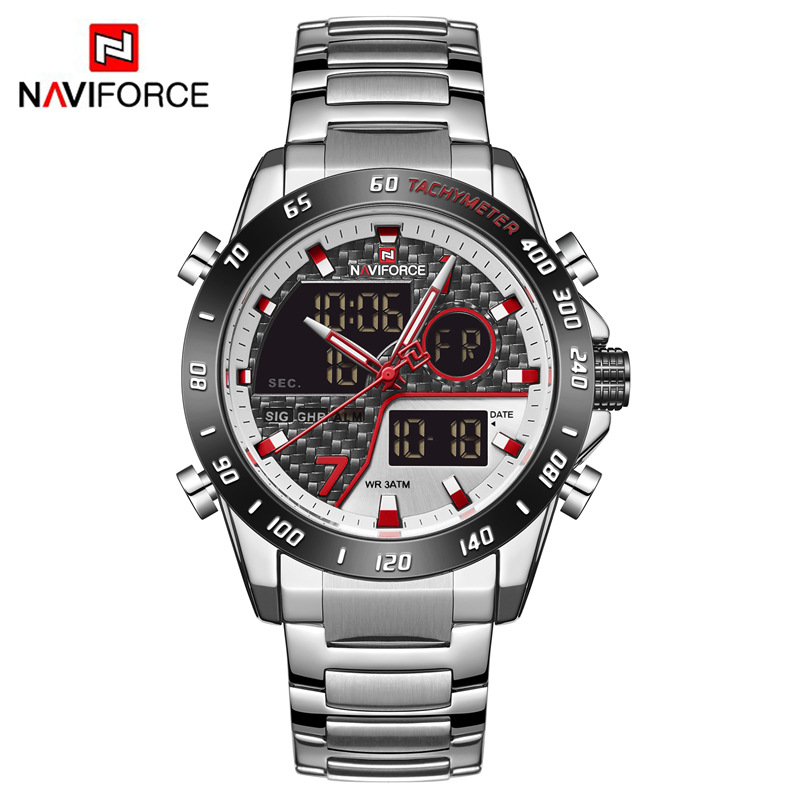 Naviforce lingxiang 9171 nueva pantalla doble movimiento reloj de los hombres calendario semanal tiempo luminoso multifuncional