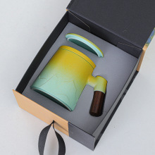 千里江山陶瓷渐变办公杯茶水分离国潮马克杯商务开业活动伴手礼品