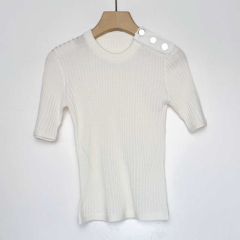 26 New Summer Style Wool Round Neck Slim Fit Short Style Elastic Breathable Solid Color Anti-Strip Knitted Short Sleeves