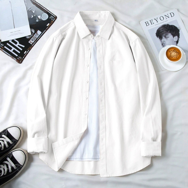 Cross-Border Youth Black Men's Shirt Autumn Casual Loose-Fitting Workwear Shirt Jacket for Men Plus Size