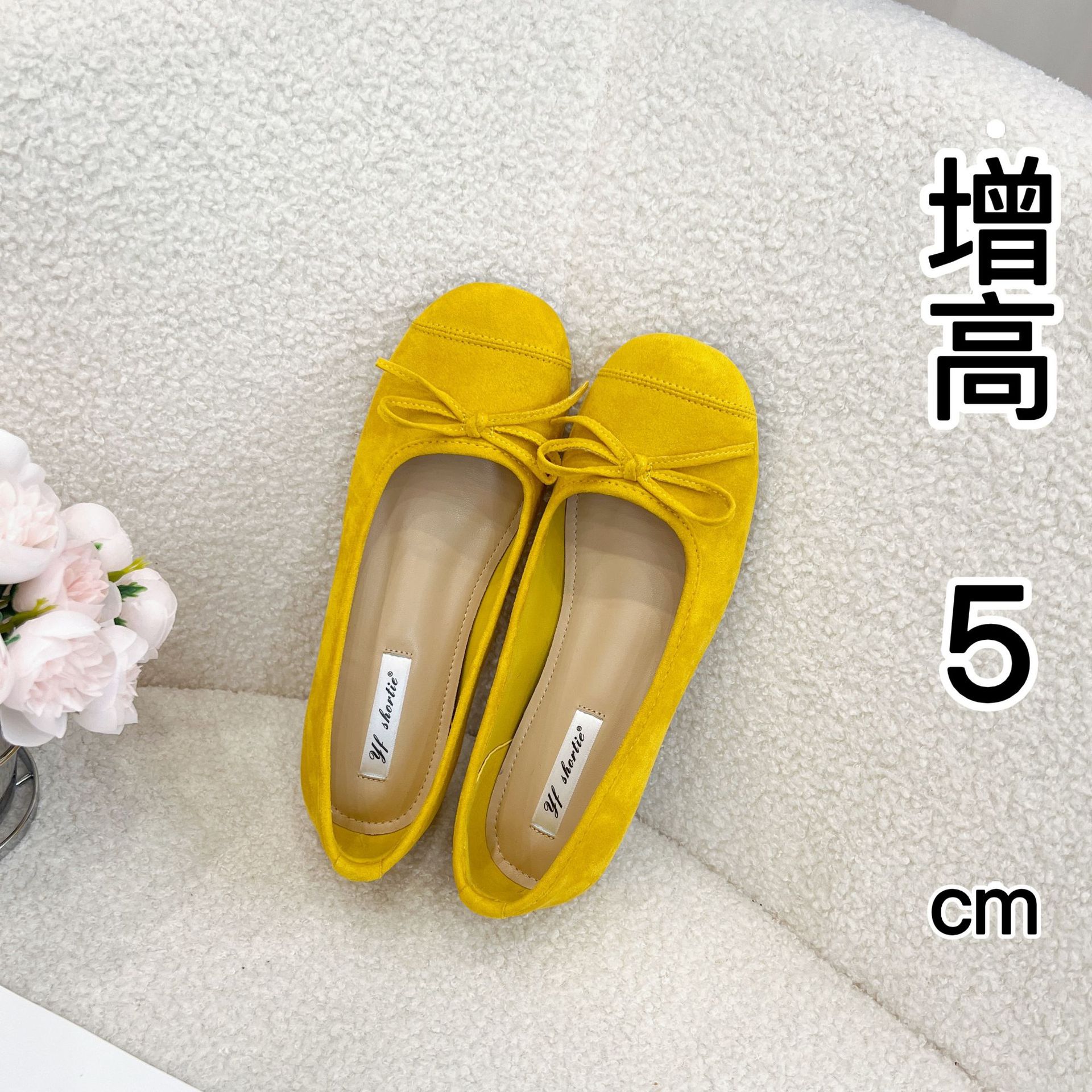 증가 5cm 스웨이드 활 라운드 발가락 얕은 입 신발 여성 25 봄 새로운 레트로 슬립 온 플랫 발레 신발