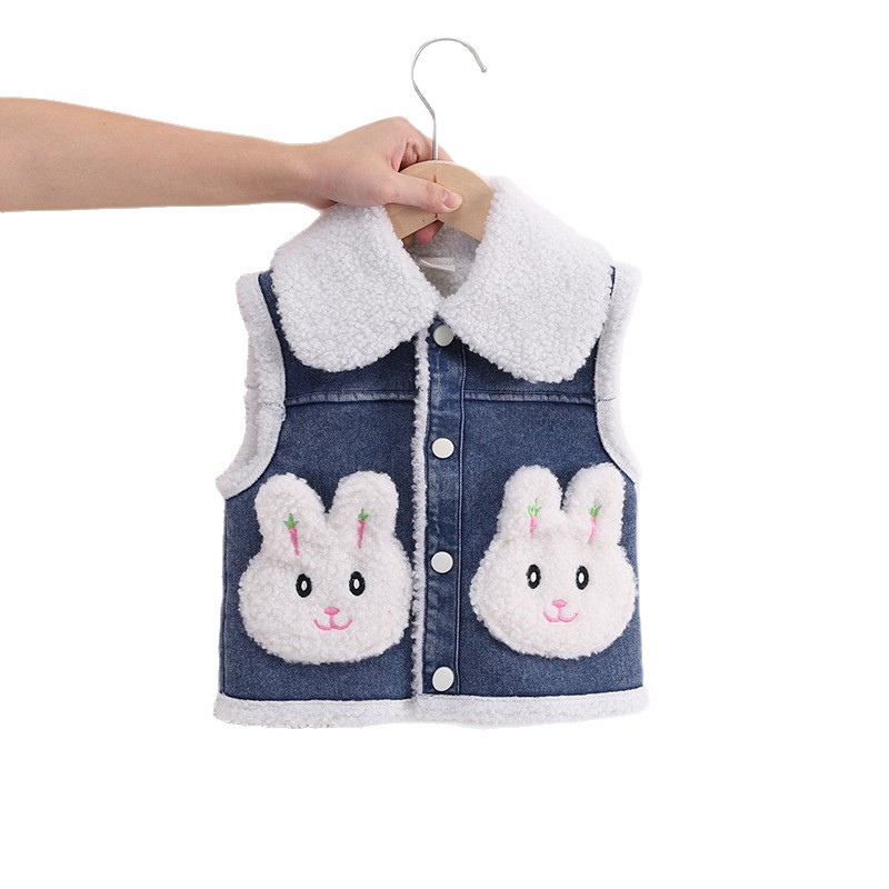 Niñas engrosadas chaleco de conejo otoño y invierno nuevo tipo de camisa de hombro con chaleco caliente para niños de mediano y medio estilo coreano