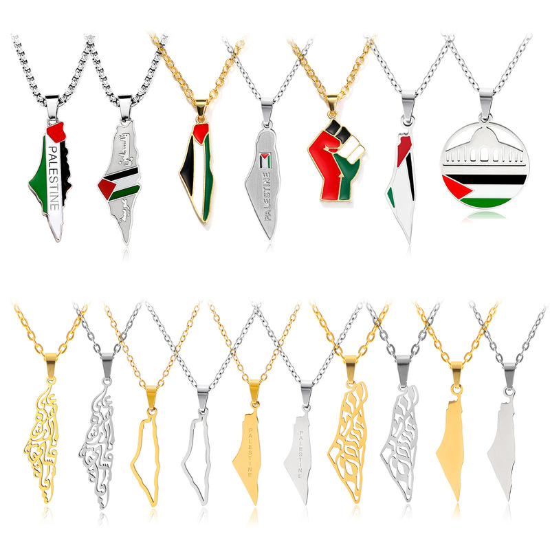 Cross Border Hot Free Palestine Flag Necklace Gold Oil Drop Metal Fist Pendant Accessories in stock Cross Border Hot Free Palestine Flag Necklace Gold Oil Drop Metal Fist Pendant Accessories in stock