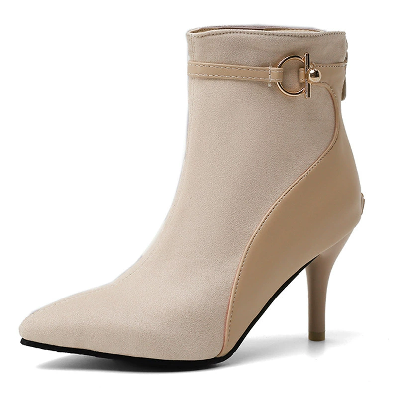Metal low boots, decorations pointy toe high heels, plus size