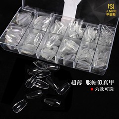 Nail Art Thin Invisible Scratch-Free No Sanding Full/Half Stick Transparent Trapezoid Artificial Nail Sticker for Nail Salons