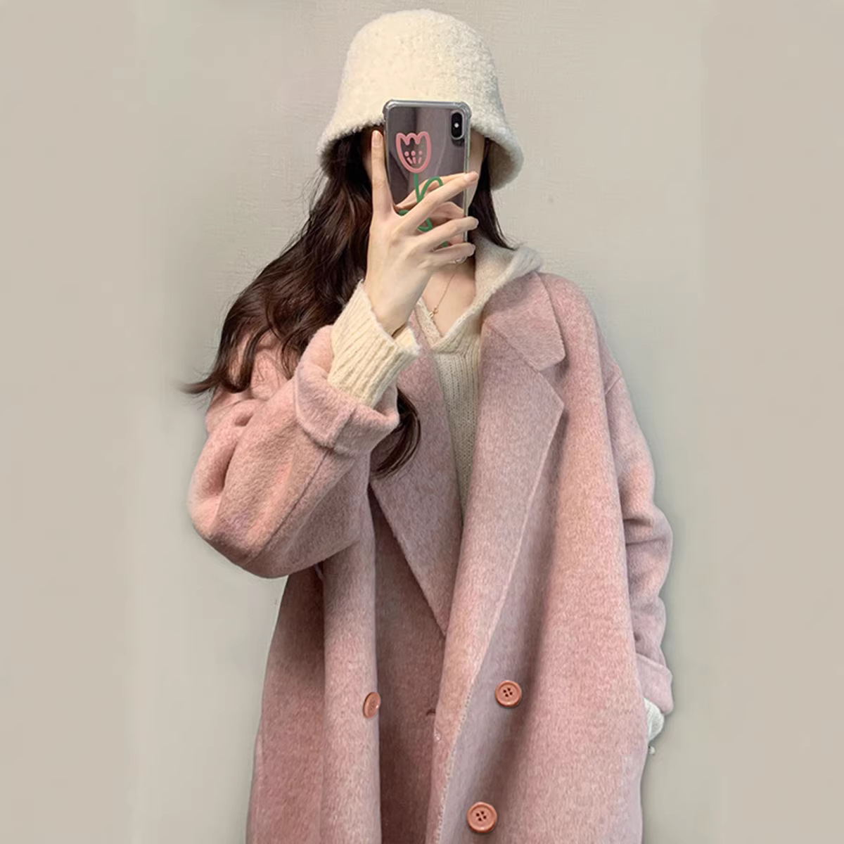 White Duck down Jacket Lining Double-Sided Velvet Woolen Outwear Women's Mid-Length Autumn and Winter Style High-End Thickeneded Outwear