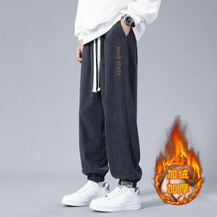 American-Style Striped Sweatpants for Men, Autumn Loose Straight-Leg Sports Pants, Men's Autumn and Winter Fleece-Lined Trendy Casual Long Pants