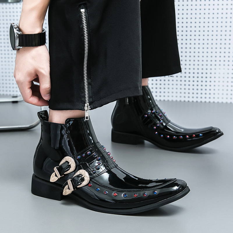 Cross-border plus size Chelsea gold high-top leather formal men's boots 37-46 size leather shoes Business British pointed ankle boots