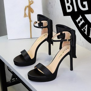 7265-H153 French style super high heels with exposed toes and waterproof platform, with a single strap and a large bow a