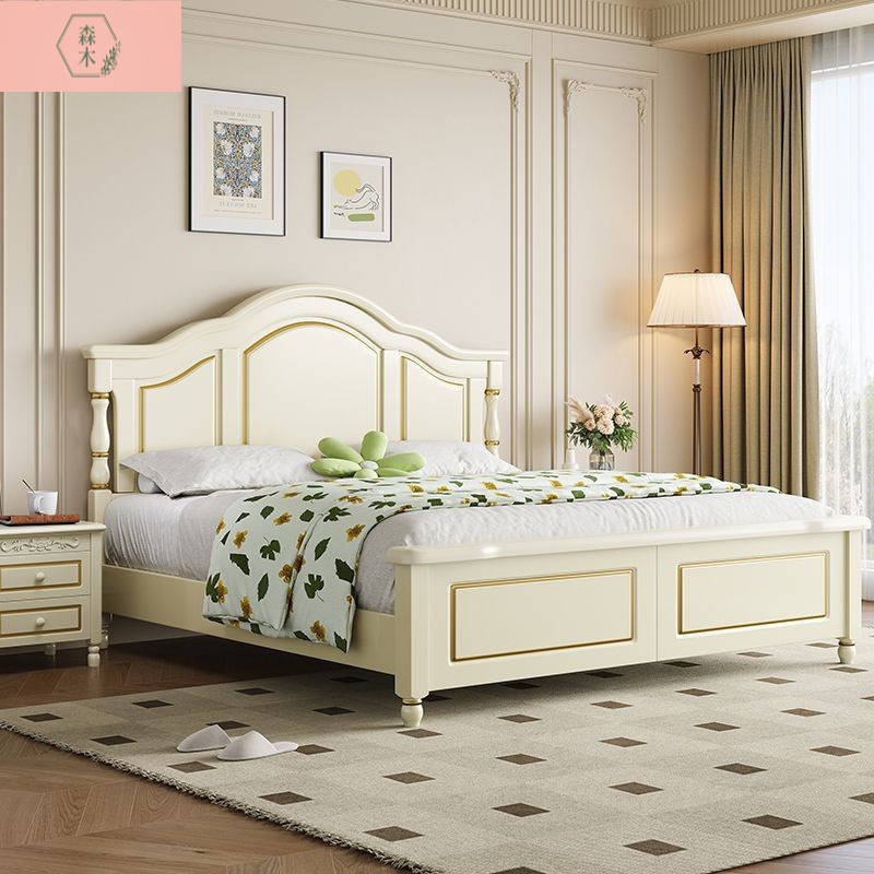Bedroom White Solid Wood Bed Modern Simple Cream Style Master Bedroom Double Wedding Bed Small Apartment Home Storage Solid Wood Bed