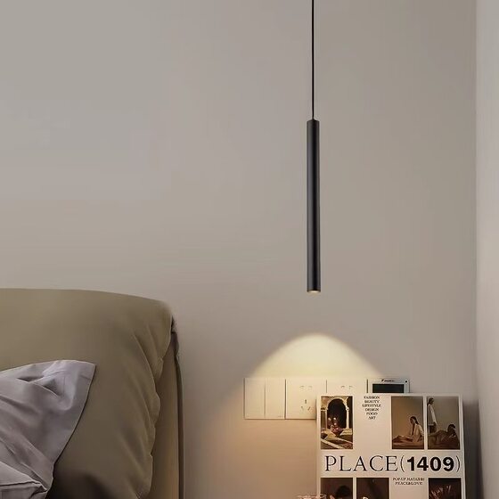 Nordic Minimalist Bedroom Bedside Chandelier Modern Minimalist Living Room Background Wall Hanging Wire Spotlight Cylindrical Long Small Chandelier