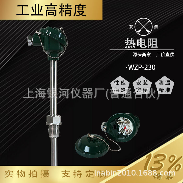 上海银河仪器PT100热电阻WZP-230天然气测温传感器