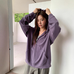 广州十三行2025秋韩系舒适休闲口袋设计连帽拉链开衫卫衣女02890