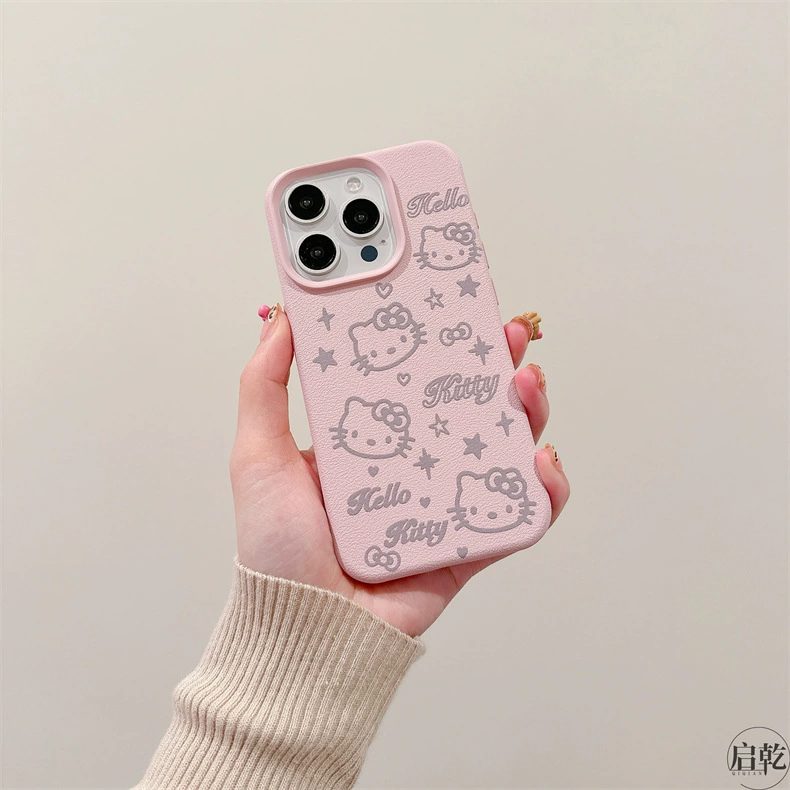 Чехол для телефона Hello Kitty, совместим с iPhone 11–17 серии, 3D бантик, имитационная кожа розовый с ремешком