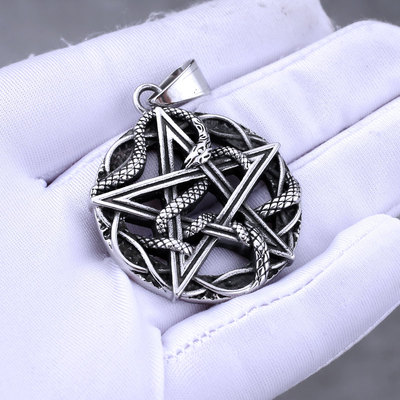 複古五角星蛇不鏽鋼吊墜項鏈男士時尚嘻哈配飾百搭創意動物飾品男