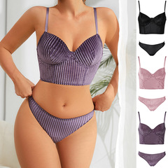 スレッドベルベットの新しい大きいサイズのワイヤー入りプッシュアップ下着セットセクシーなTパンツ調節可能な女性用ブラジャー