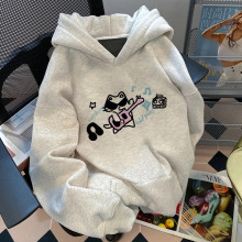 日系学院风印花纯棉加绒连帽卫衣女秋冬宽松oversize情侣外套潮男