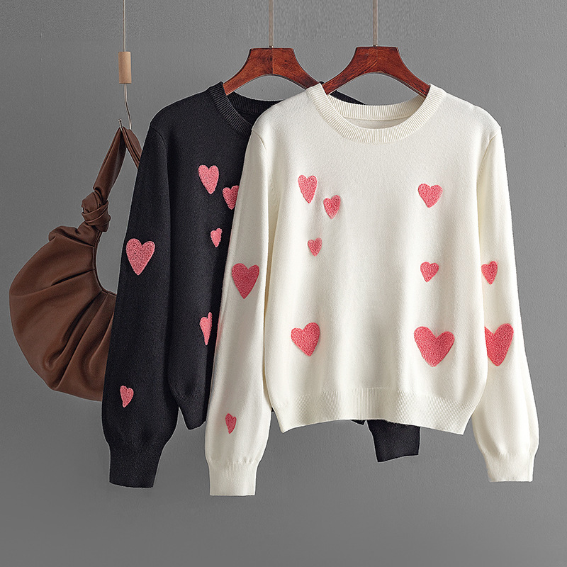 2024 Autumn And Winter New Love Flocking Embroidery Round Neck Long Sleeve Knitted Sweater Pullover Bottoming Shirt Top Women 11 Hmqviviiynsayin8Wuext+Jelxkb1Fy9Urkd