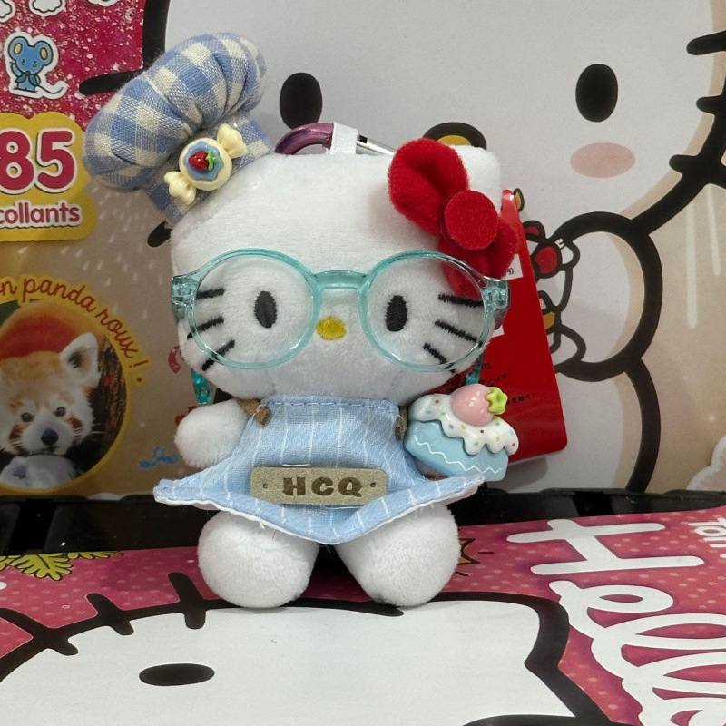 黑色草帽kitty帽宝宝挂件爱心扣公仔玩偶可爱赫本风挂饰钥匙扣|undefined