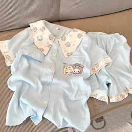 甜美短袖短裤睡衣女夏季高颜值日系可爱轻松熊印花宽松家居服套装