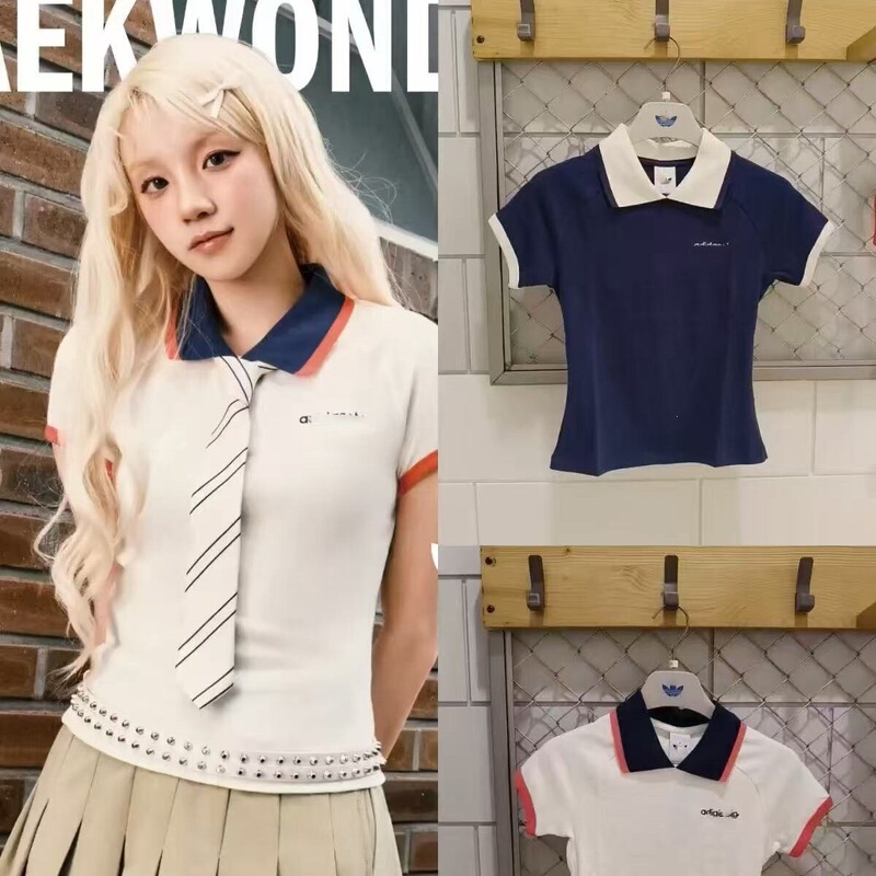 Song Yuqi's Same Style Clover Embroidered T-Shirt for Women, Summer Casual Simple Slim-Fit Sports Short-Sleeve Polo Shirt Song Yuqi's Same Style Clover Embroidered T-Shirt for Women, Summer Casual Simple Slim-Fit Sports Short-Sleeve Polo Shirt