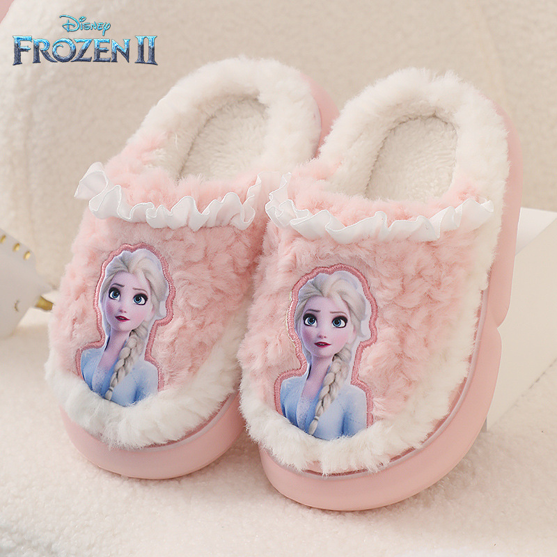 Frozen Kidsren's Cotton Slippers Winter Cartoon Princess Elsa Toddler Girls Home Thick-Soled Warm Cotton Slippers