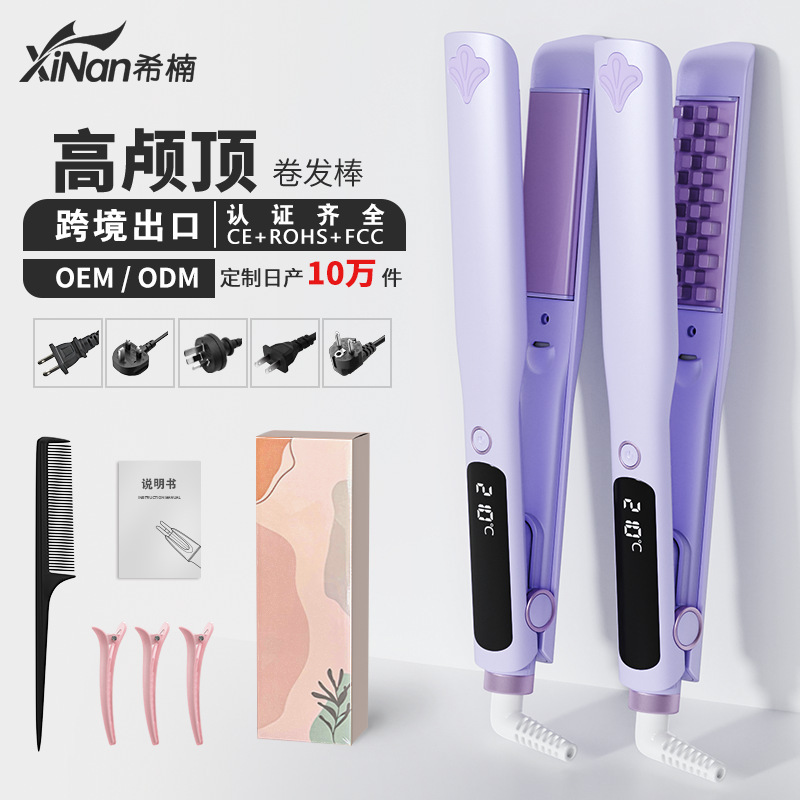 Cross-Border Lcd Fluffy Corn Curling Iron, Negative Ion Dry and Wet Dual-Use Hair Straightener, Curling Wand, Factory Custom Oem