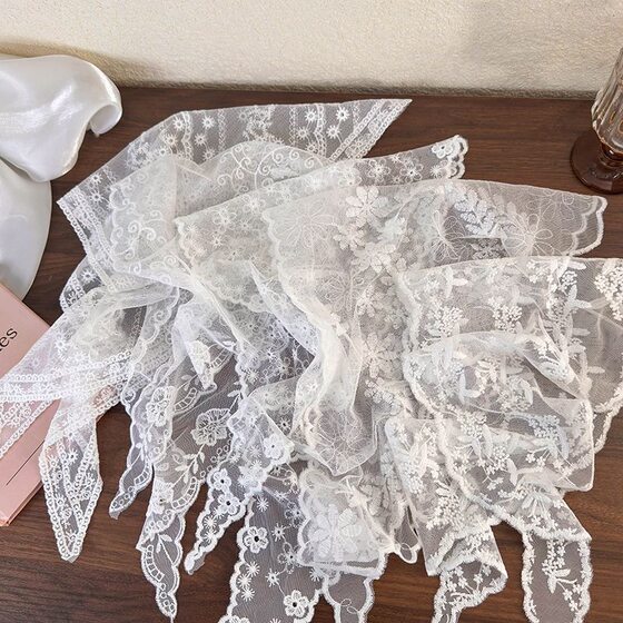 Triangle Scarf Waist Accessories creamy-white Lace Matching Skirt Tie Silk Scarf on the Waist Women's Multi-use Headscarf