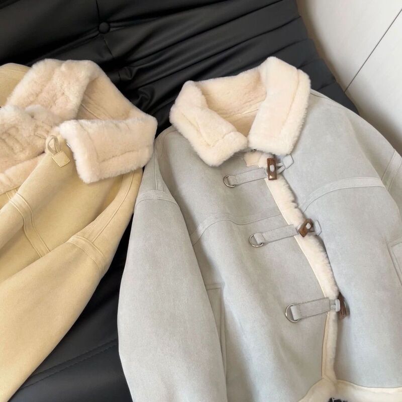 2025 New Winter Fur Integrated Suede Jacket Women's Winter Retro Stand-Up Collar Warm Thick Age-Reducing Cotton Coat