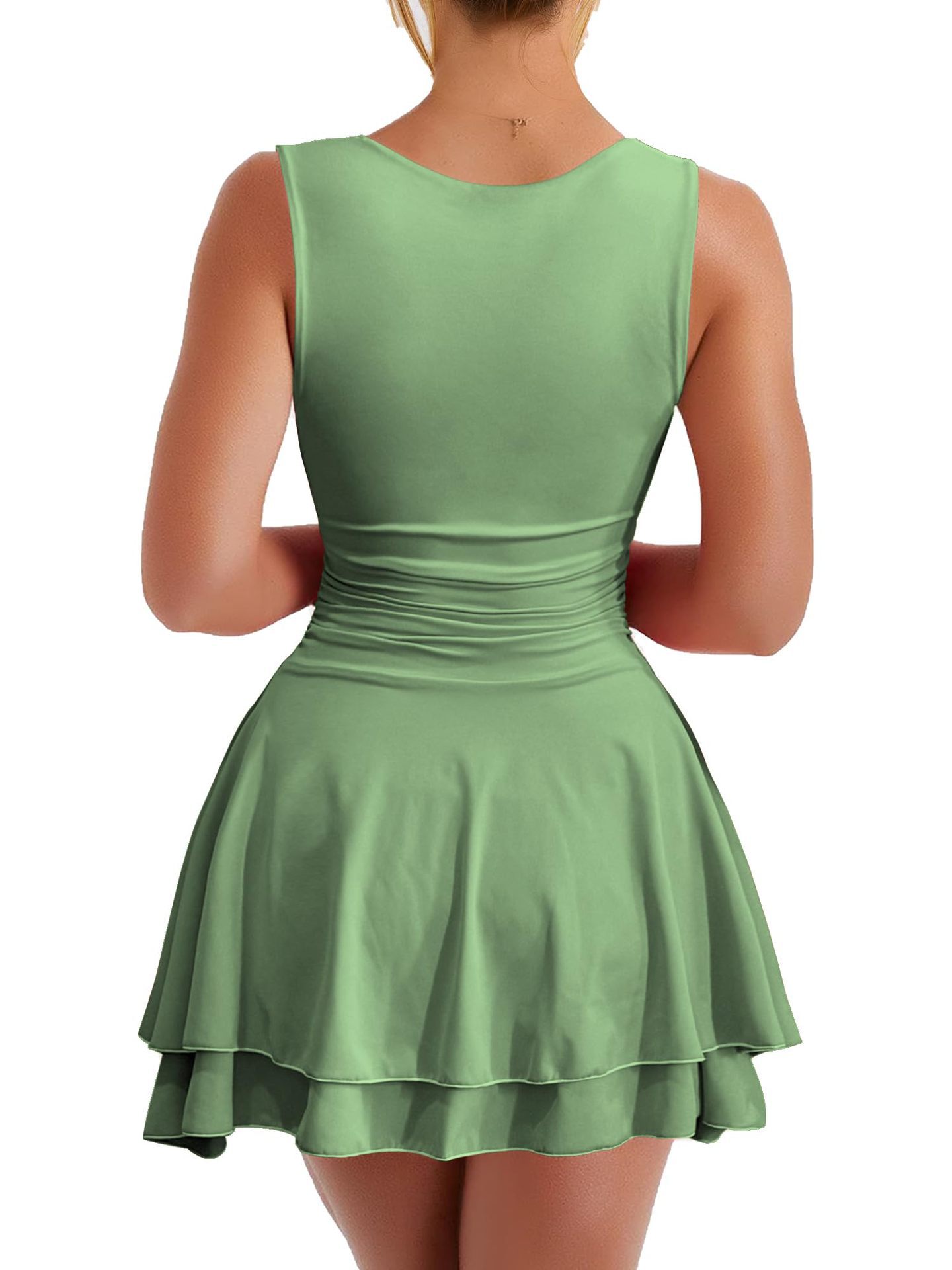 Cross-Border Spring Summer New Square Neck Ruched Strapless Short Hem Waist Mini Party Dress_ecoleips.com