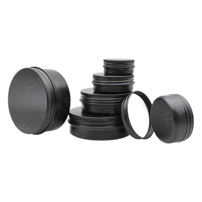 Производитель черных алюминиевых банок с резьбой, пищевые контейнеры для сахара, чайные банки, коробки для бальзамов, герметичные круглые алюминиевые банки для воска для волос, пустые банки