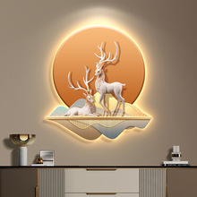 现代轻奢玄关装饰画高级感LED灯画麋鹿客厅餐厅挂画走廊过道壁饰