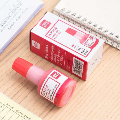 Deli 9874ES large capacity 40ml red, blue and black quick-drying ink ink mud quick-drying ink pad ink red seal oil
