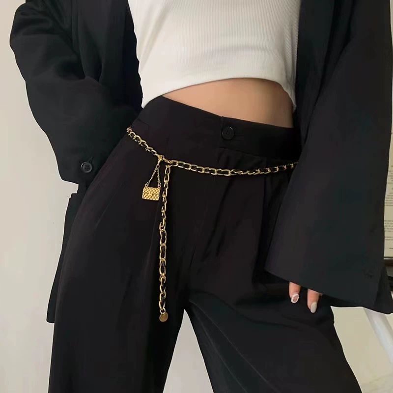 Металлическая цепь, костюм, свитер, ремень, брюки, стиль Chanel, люкс