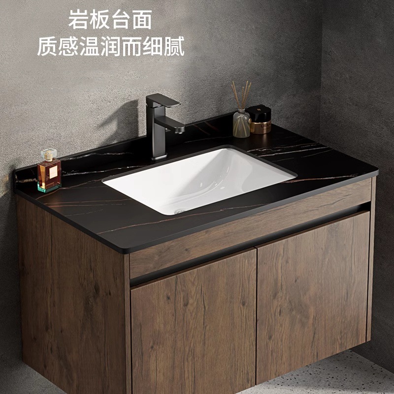 gabinete de baño de aluminio espacial combinación color nuez lavabo cerámica lavabo