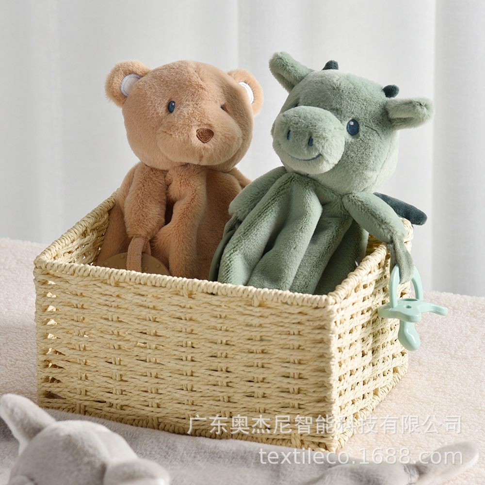 Ready Stock Cross-Border Wholesale Baby Doll Comfort Blanket Sleep Aid Toy Cartoon Bear Rabbit Plush Toy Ribbon Comfort Blanket