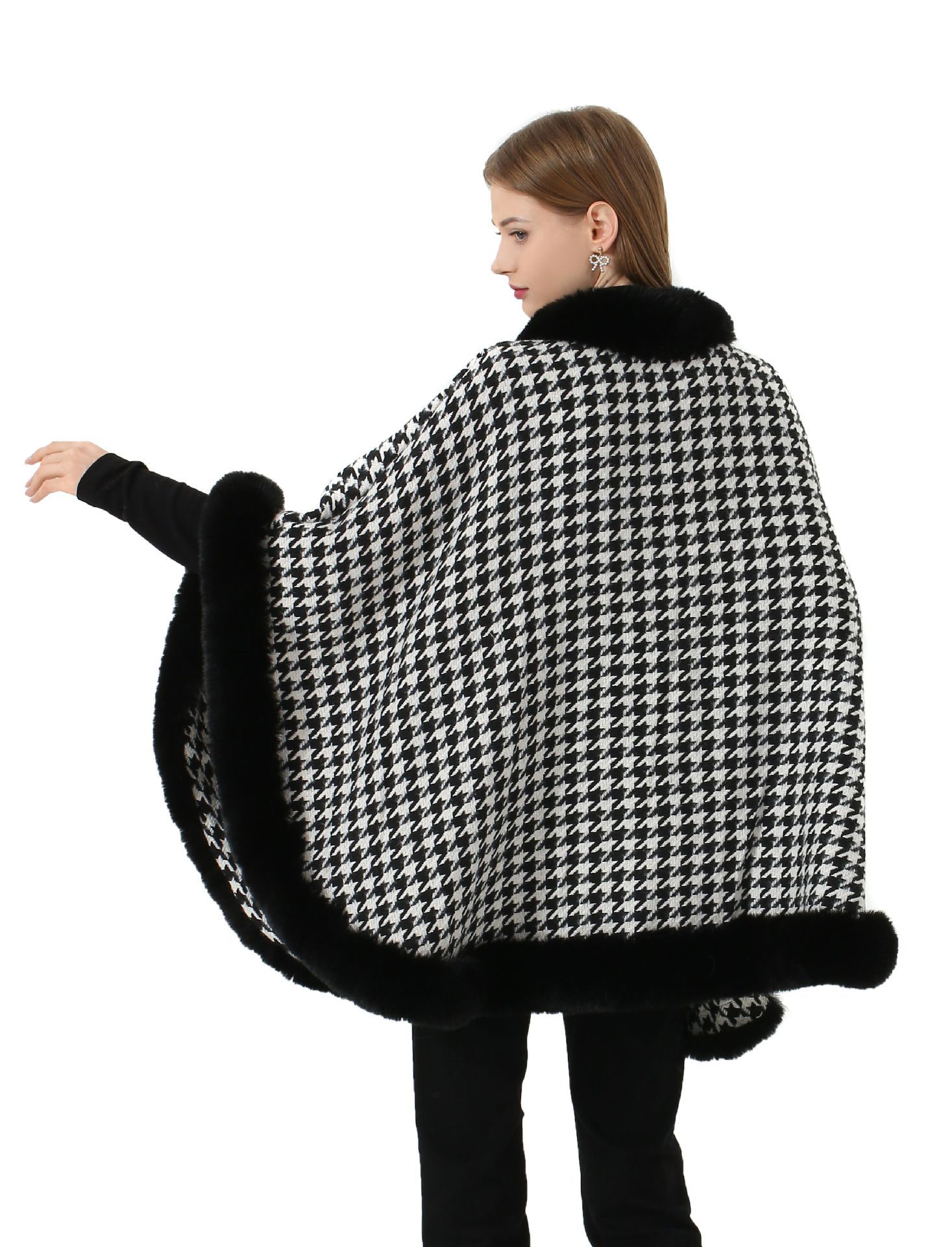 Woolen collar plaid shawl scarf cape woolen coat cape for women_voghion.com