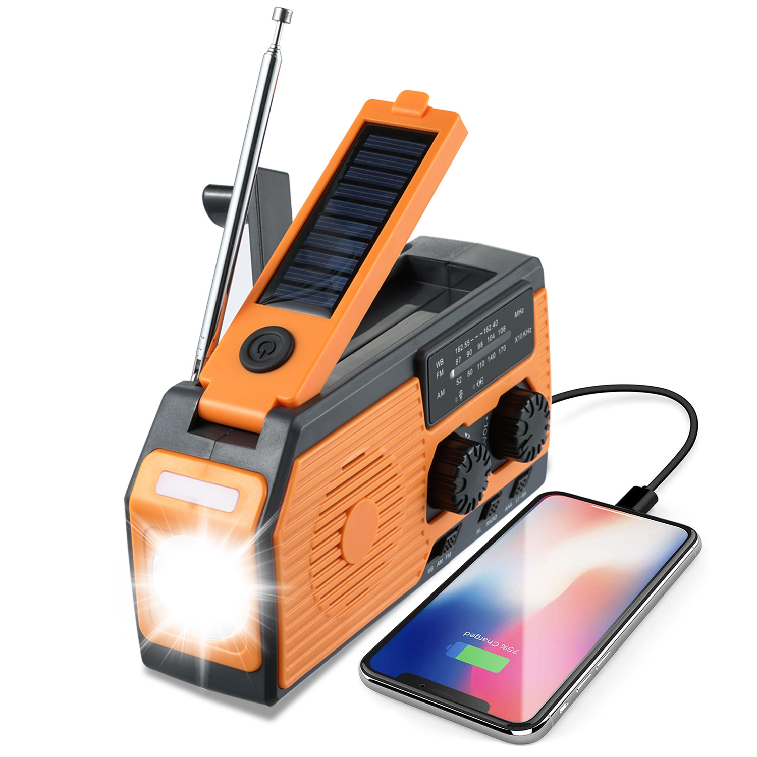 Amazon Venta caliente solar mano energía emergencia NOAA radio 5000mAh Banco de la energía pantalla