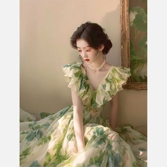 きれいなフランスの南法の休暇の長いスカートの夏はやせています。