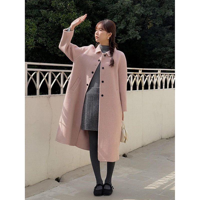 【奶兔大衣2色】歌铭翻领双面羊毛呢外套冬季中长款呢子大衣N647B