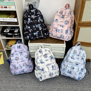 Cross-Border New Large-Capacity Student Backpack Lightweight Stitch Print Trendy Cute Student Casual School Bag