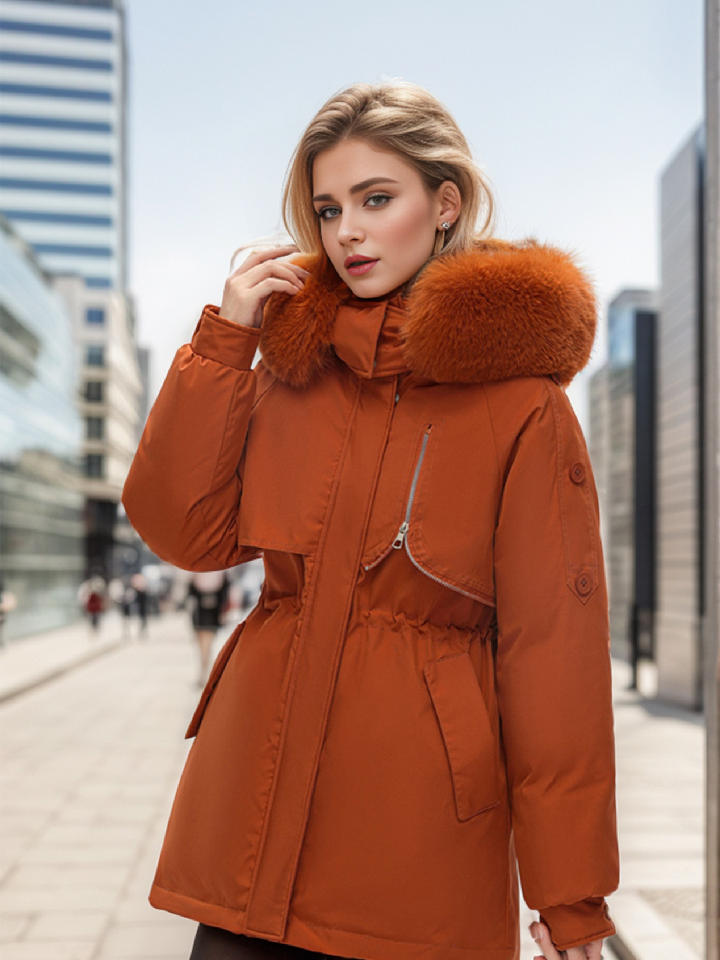 Damen Daunenjacke mit großem Pelzkragen, kurze Winterkleidung für Damen, neuer kleiner Overall, gepolsterter Mantel_voghion.com