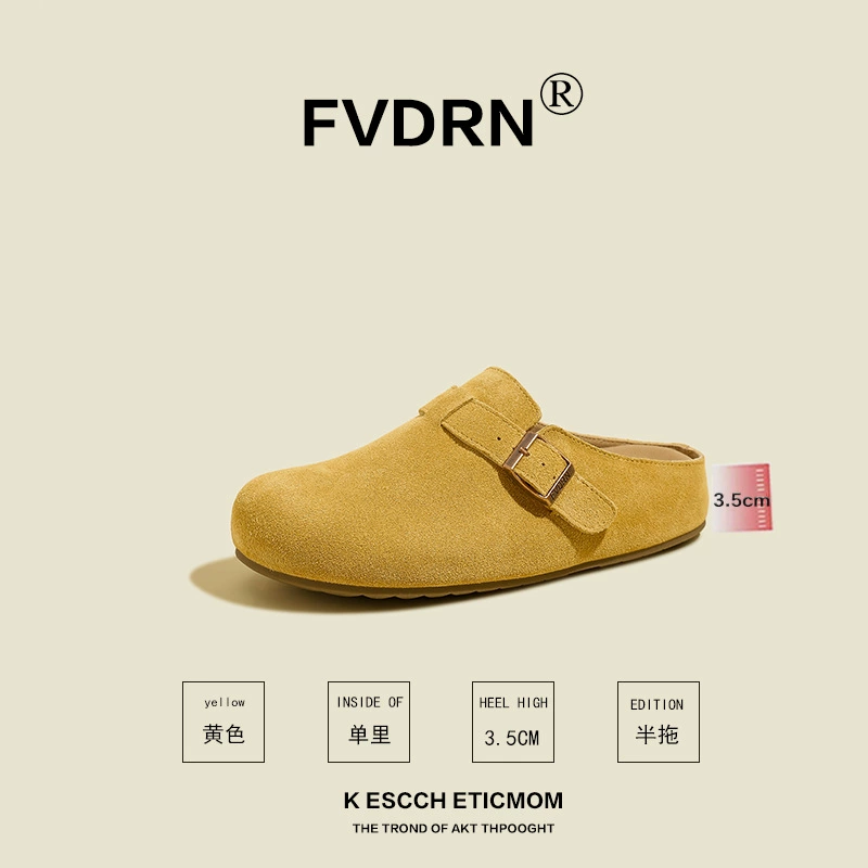 Universal retro slippers for leisure, genuine leather, Spring/Fall 2025 model