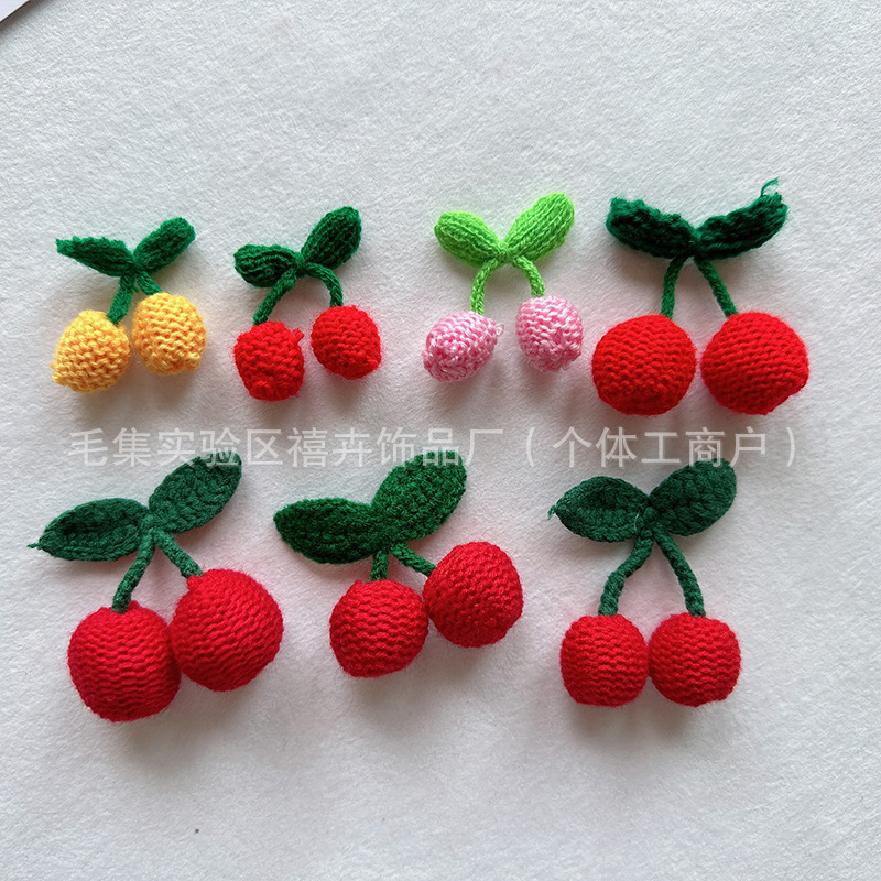 Ready-Made Hand-Knitted Cherry Colorfulful Wool Cherry DIY Clothing Bag Lace Pendant Wool Flower Accessories