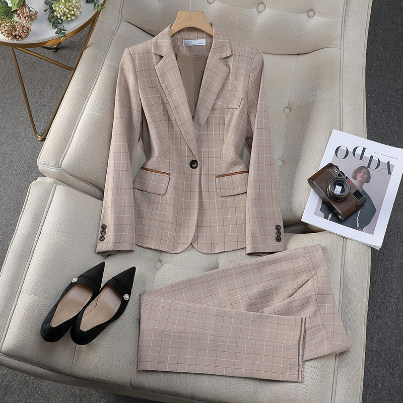 Blue Plaid Suit Jacket Women's 2024 Spring and Autumn Korean-style Slim-fit Business Wear Elegant Goddess Fan High-end Small Suit