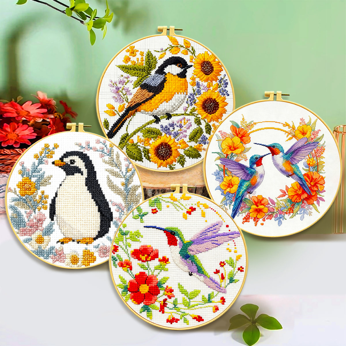 Amazon venta caliente de flores de bordado cruzado animal pequeño conjunto de cuatro piezas pequeño simple DIY conjunto de bordado cruzado decoración image 2